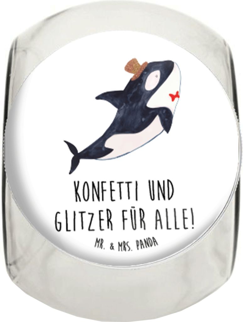 Mr. & Mrs. Panda Lebensmittelbehälter Orca Zylinder XL 2000ml - Weiß - Geschenk, Bonboniere, Vorratsdose Glas, Urlaub, Glückwunsch, Glitzer, Kaf...