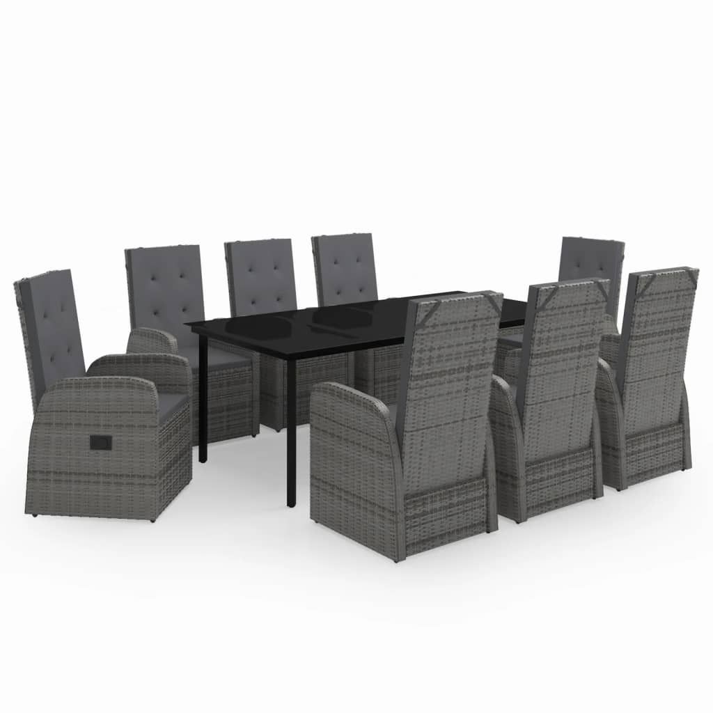 vidaXL 9-tlg. Garten-Essgruppe mit Auflagen Grau Produktbild 