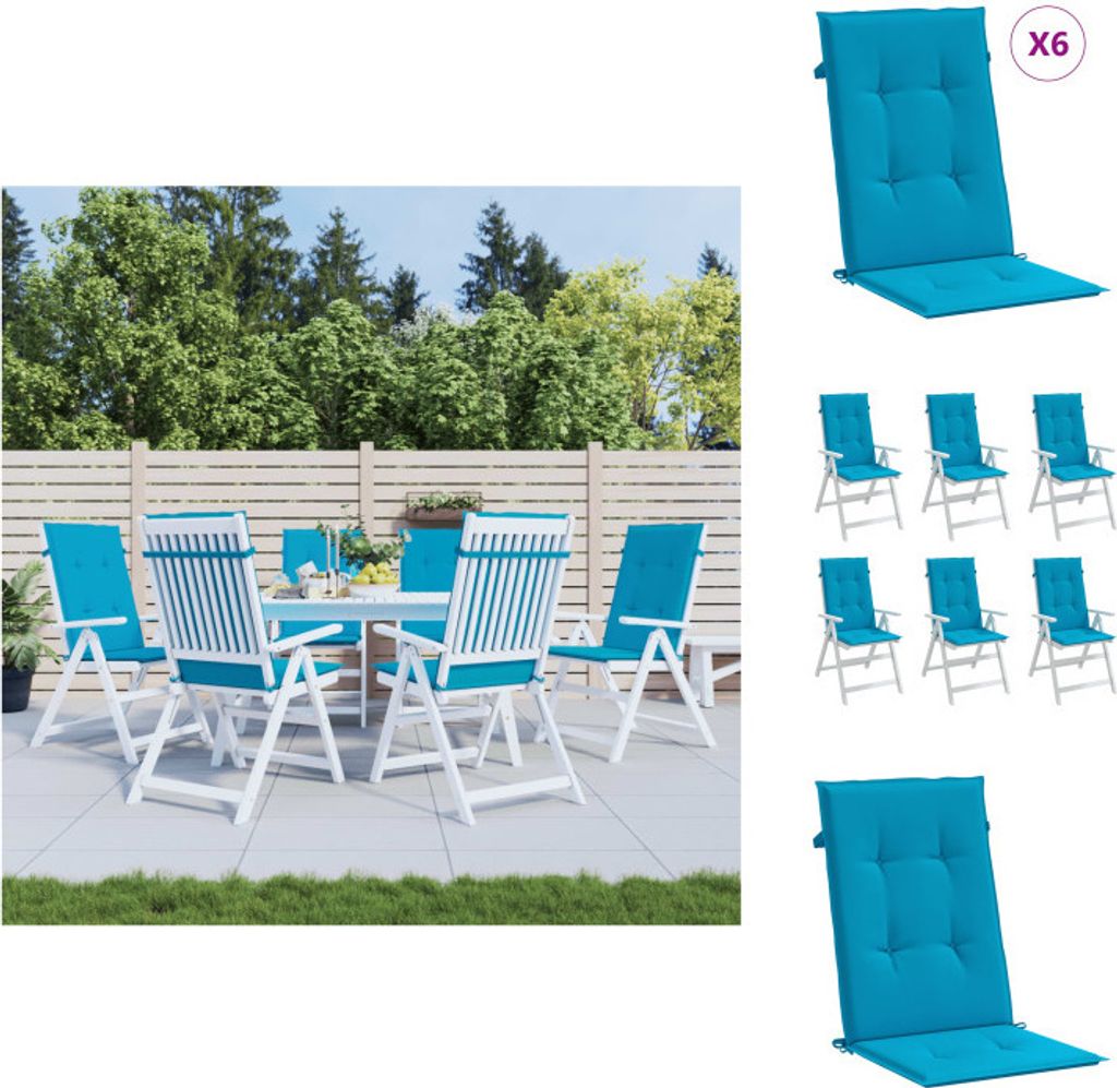 vidaXL Gartenstuhlauflagen für Hochlehner 6 Stk. Blau 120x50x3cm Stoff - Sitzpolster