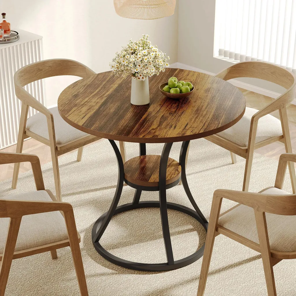 Table à manger scandinave en bois brun rustique avec double plateau