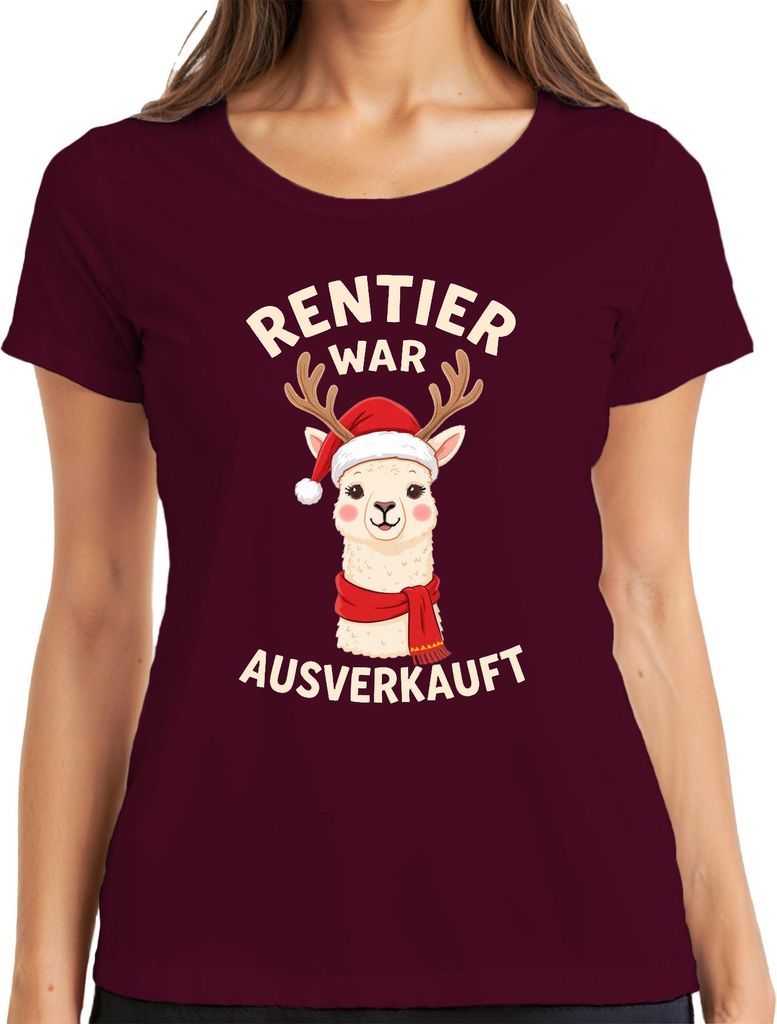 Rentier war t Alpaka Weihnachten lustig Geschenk Damen T-Shirt, Burgundy, L