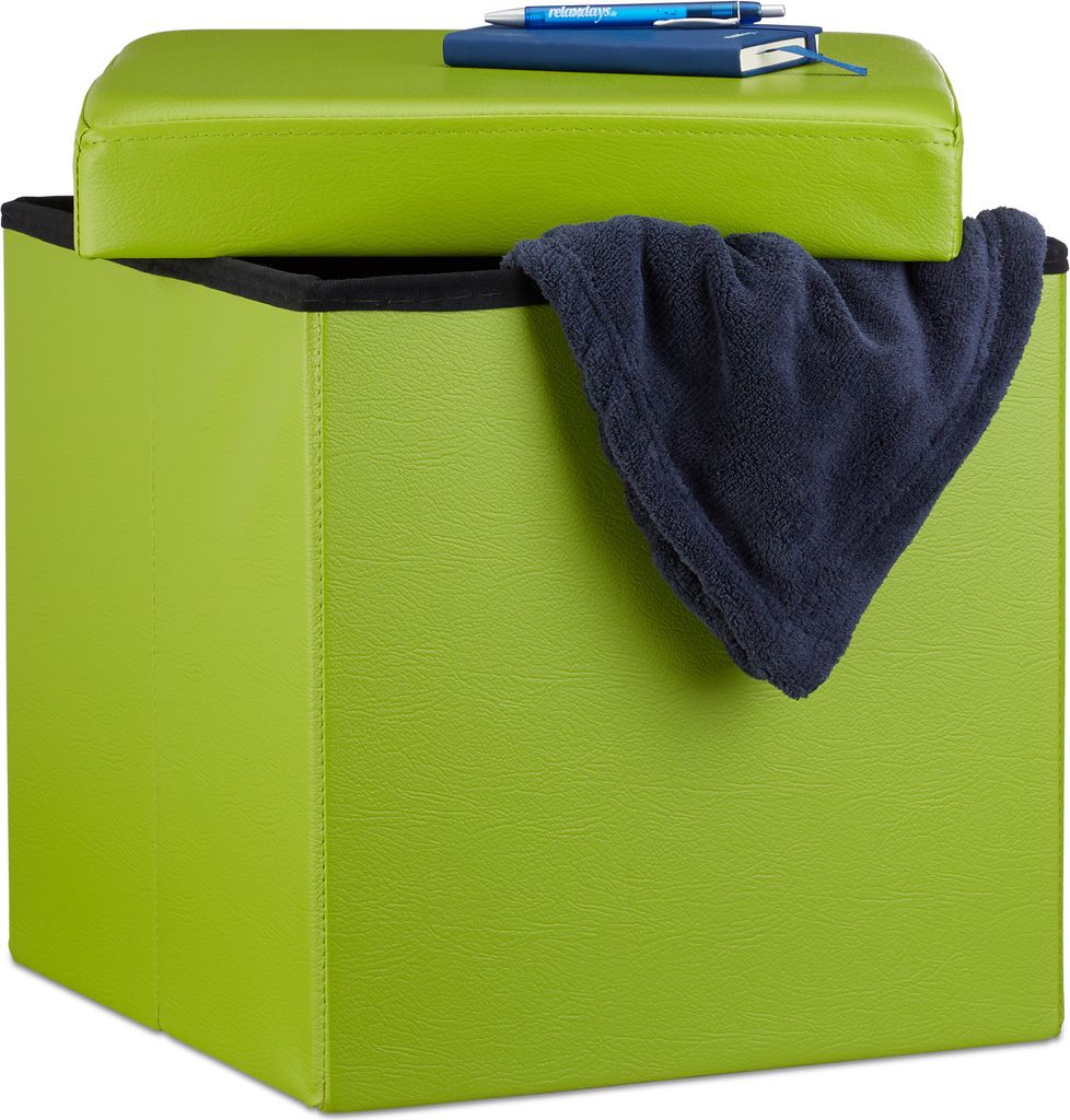 Relaxdays Faltbarer Sitzhocker, Sitzcube mit Stauraum u. Produktbild 
