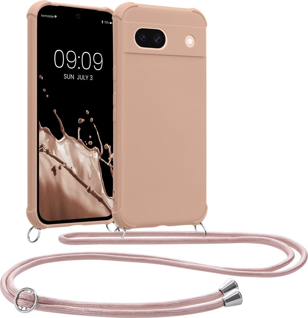 kwmobile Necklace Case kompatibel mit Google Pixel 8a Hülle - Cover mit Kordel zum Umhängen - Silikon Schutzhülle Coconut Swirl