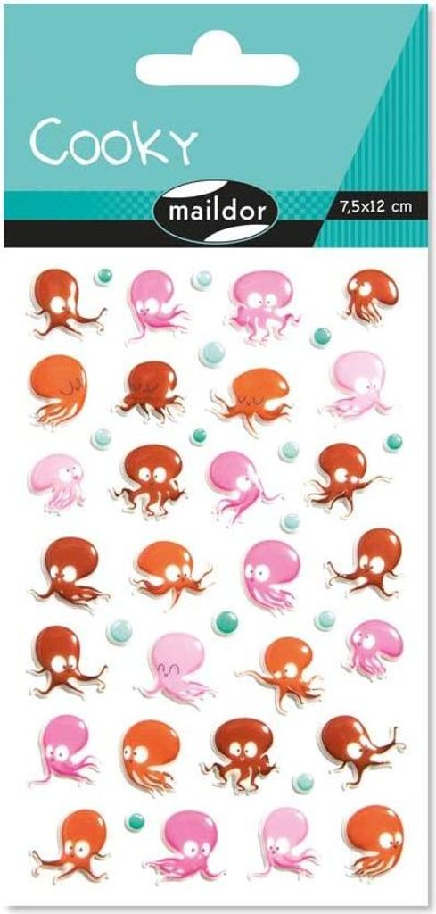 Maildor CY107C Packung mit Stickers Cooky 3D (1 Bogen, 7,5 x 12 cm, ideal zum Dekorieren, Sammeln oder Verschenken, Tintenfisch) 1 Pack