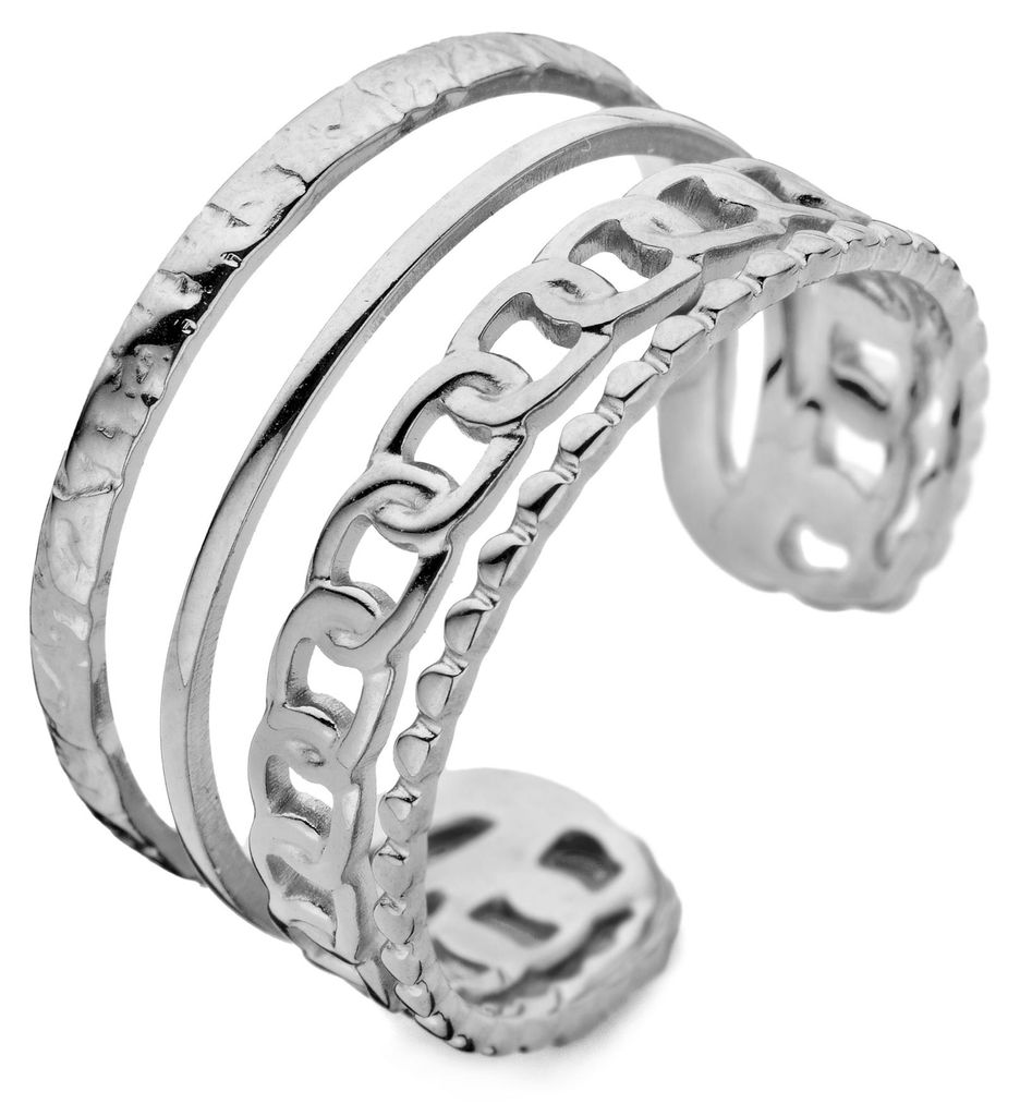 CO88 Collection – 8CR-10045-52 Offener Stahlring mit mehreren Lagen – Damenring – Stahl – Größe 52 – Silberfarben