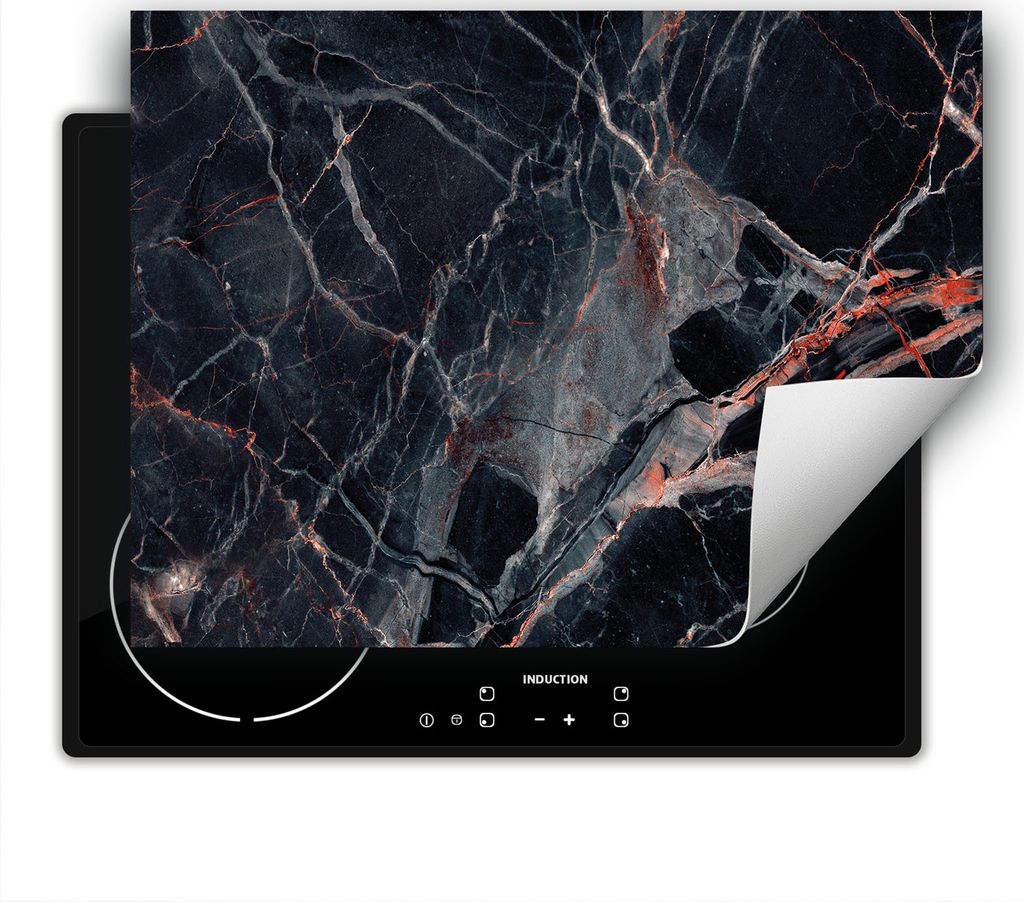 DarHaus Herdabdeckplatte 80x52 cm Anti Rutsch Matte Aufrollbar, rot - Marmor