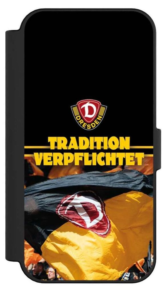 NIVOCASE Klapphülle für Apple iPhone 16 Handyhülle aus Kunst Leder NIVOflip schwarz Fanartikel SG Dynamo Dresden SGD