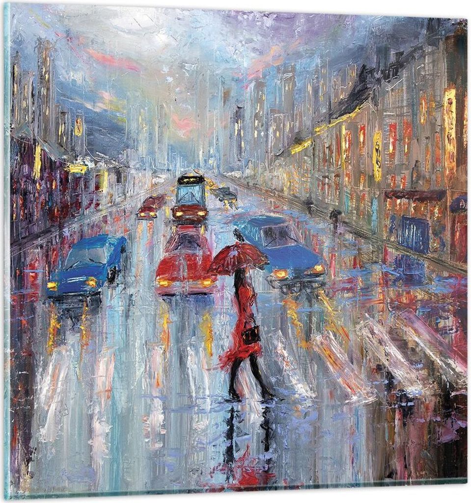 Bilder auf glas - Einteilig - Acryl Stadt Regen - 50x50cm - Glasbilder - Wandbilder - Bilder - zum Aufhängen bereit - Wanddekoration aus Glas - Gl...