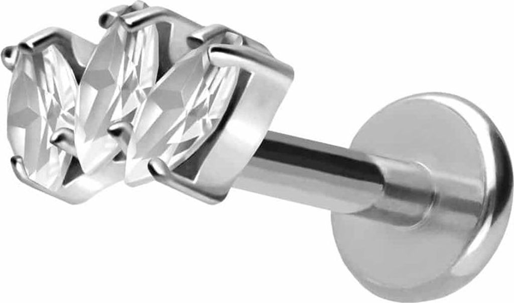 Ohrpiercing, Nasenpiercing Titan Labret mit Push Fit 3 KRISTALLTROPFEN Silber Stablänge: 10mm | Stabstärke: 1,2mm