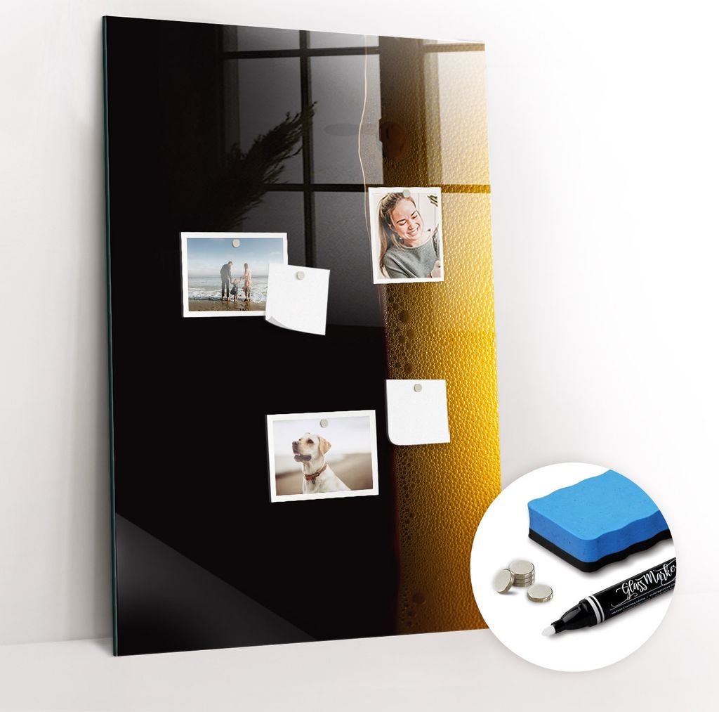 Magnetpinnwand Memoboard - Zubehörsatz - Weißer Marker + Schwamm + Magnete - 60 x 90 cm - dunkles Bier