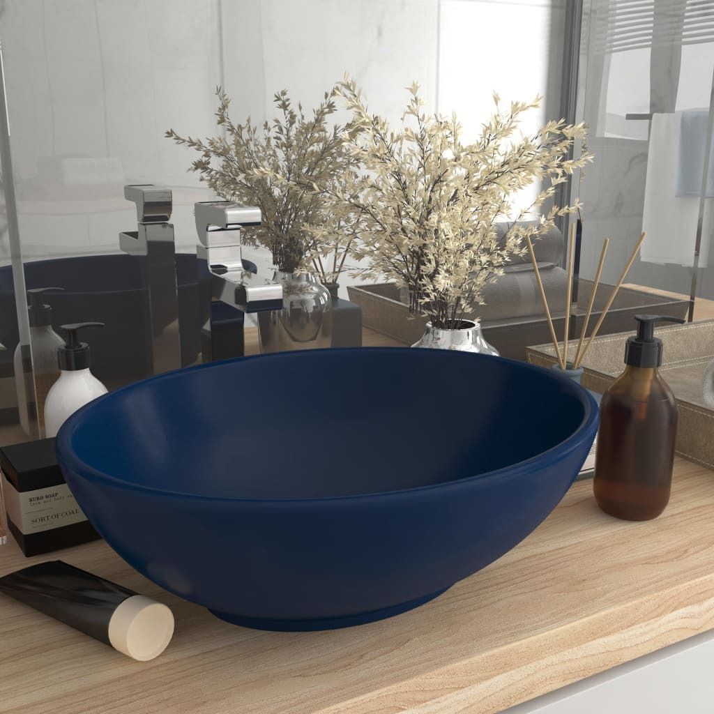 ZMH s Ovales Waschbecken Matt Dunkelblau 40x33 cm Keramik