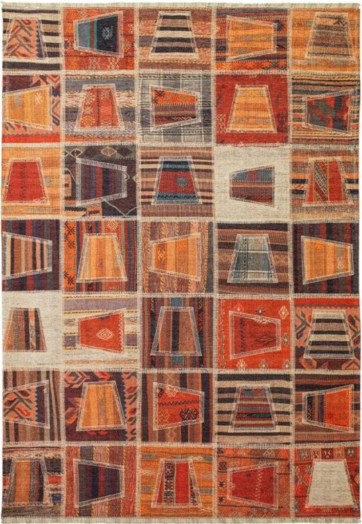 Rechteckiger Wohnzimmerteppich im ethnischen Patchwork-Stil, mehrfarbig, PATC01