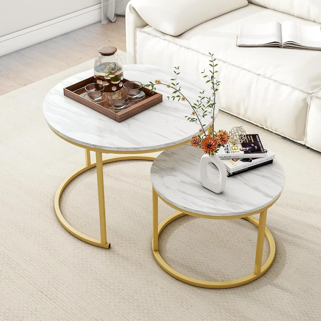 Table Basse Ronde Lot de 2 pour Petit Salon : Rangement et Style Industriel