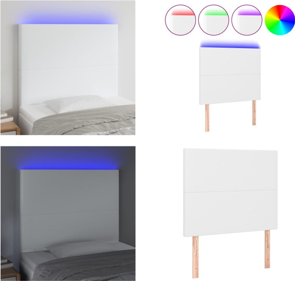vidaXL LED Kopfteil Weiß 90x5x118/128 cm Kunstleder - LED Kopfteil - LED Kopfteile - Kopfteil - Bett-Kopfteil