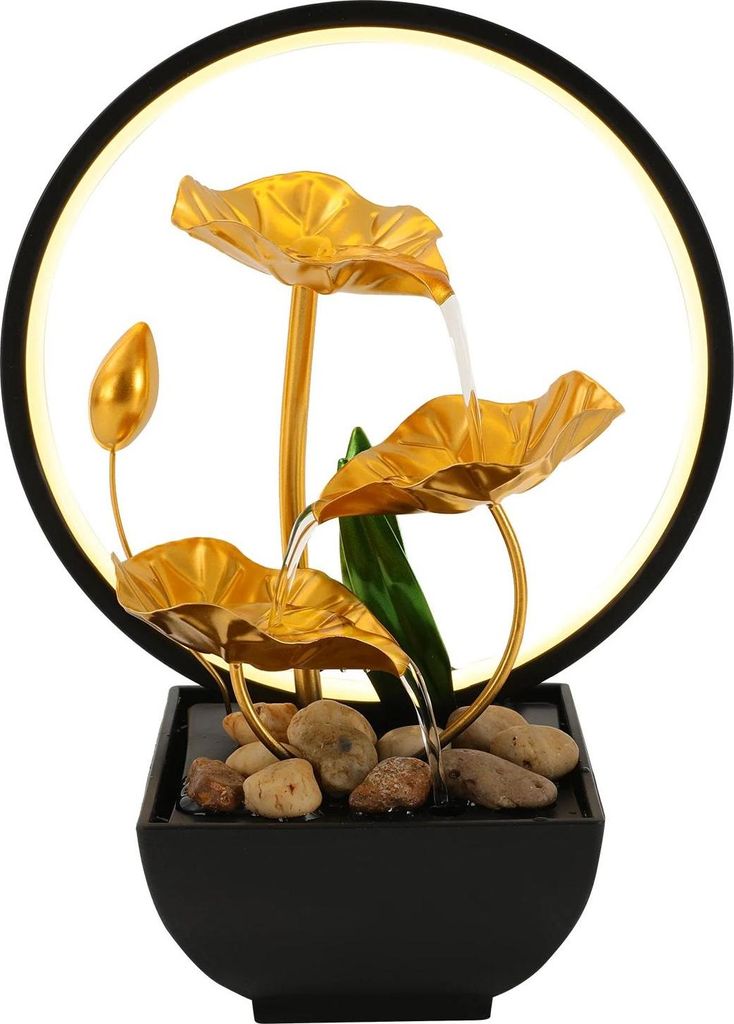Tischbrunnen - Zimmerbrunnen - LED 3W 220V - Metall - Landhausstil - Größe L 22x13x28 cm - Gold