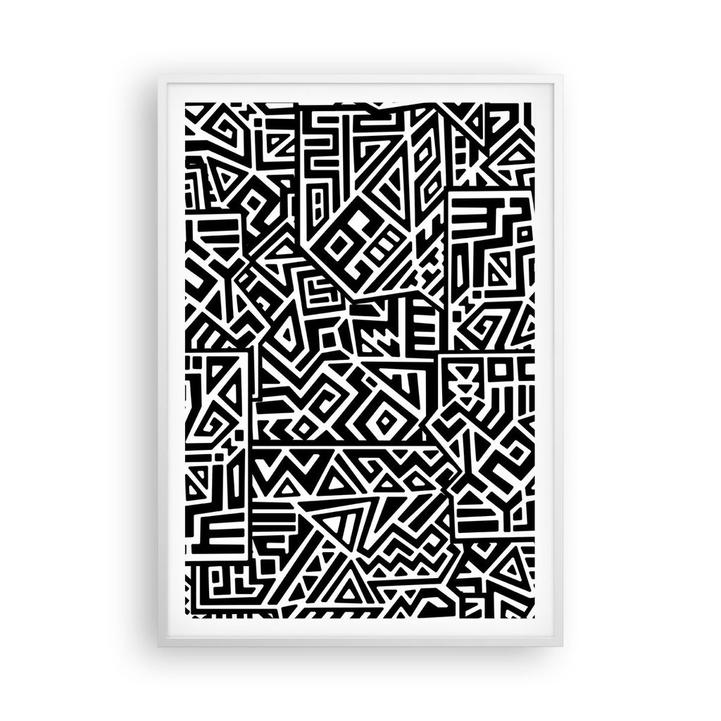 Gerahmtes Poster - Weißer Rahmen - Op-Art. Schwarz Weiß - 70x100 cm - Wand Bild - Wanddeko - Wandbilder - Kunstposter - Wandposter - Bilderrahmen...