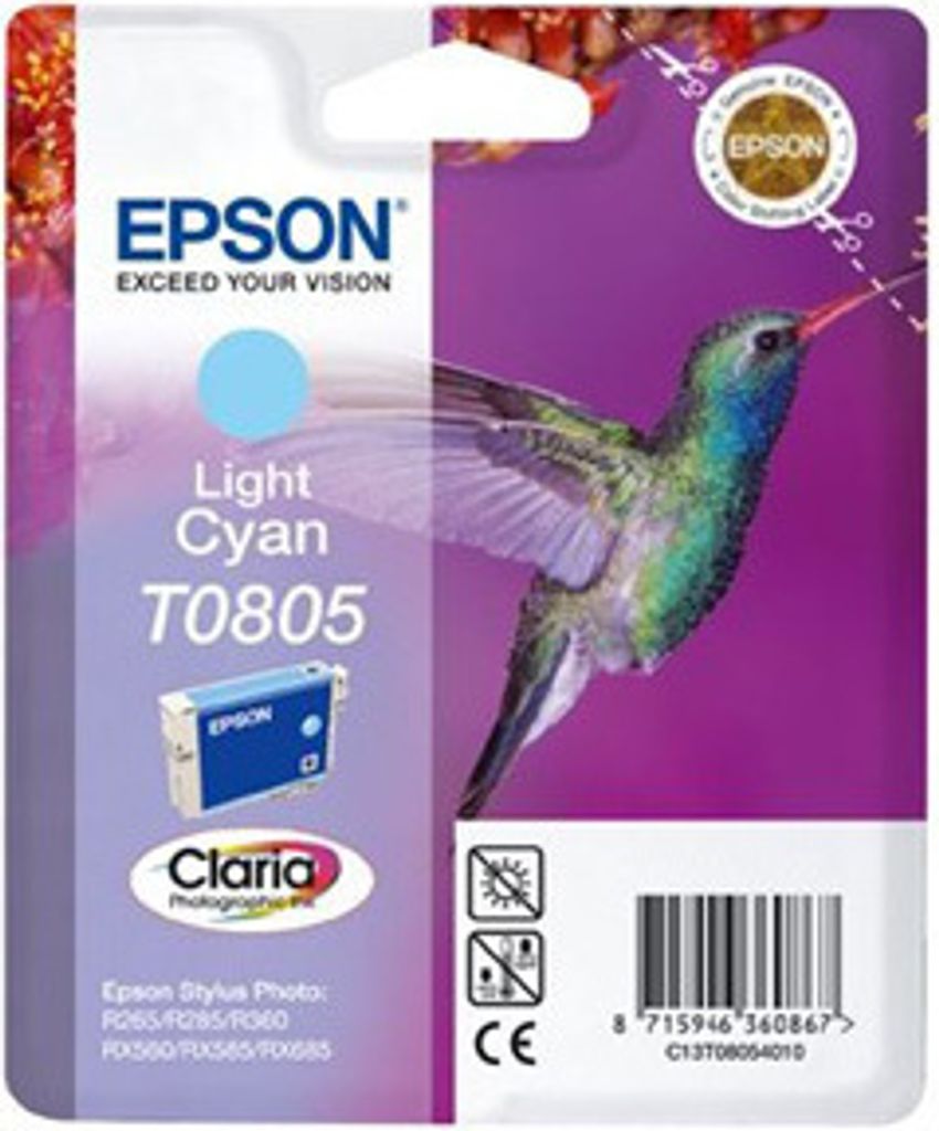 Epson Tintenpatrone Light Cyan T0805 Claria Photographic Ink, light cyan, 1 ml, Tintenstrahl, 24,600 cm, 11,600 cm, 14,500 cm