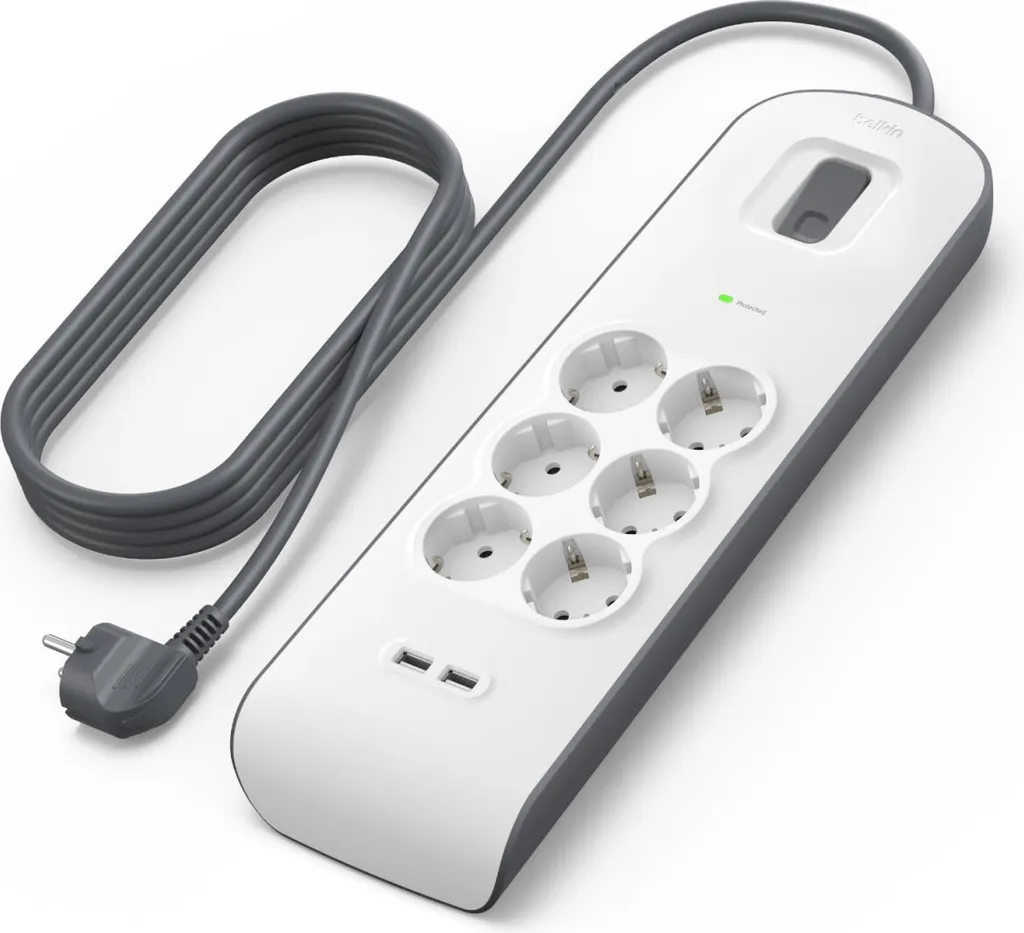 Belkin Multiprise avec Protection Surtension 6 Prises et 2 Ports USB 2m - 5