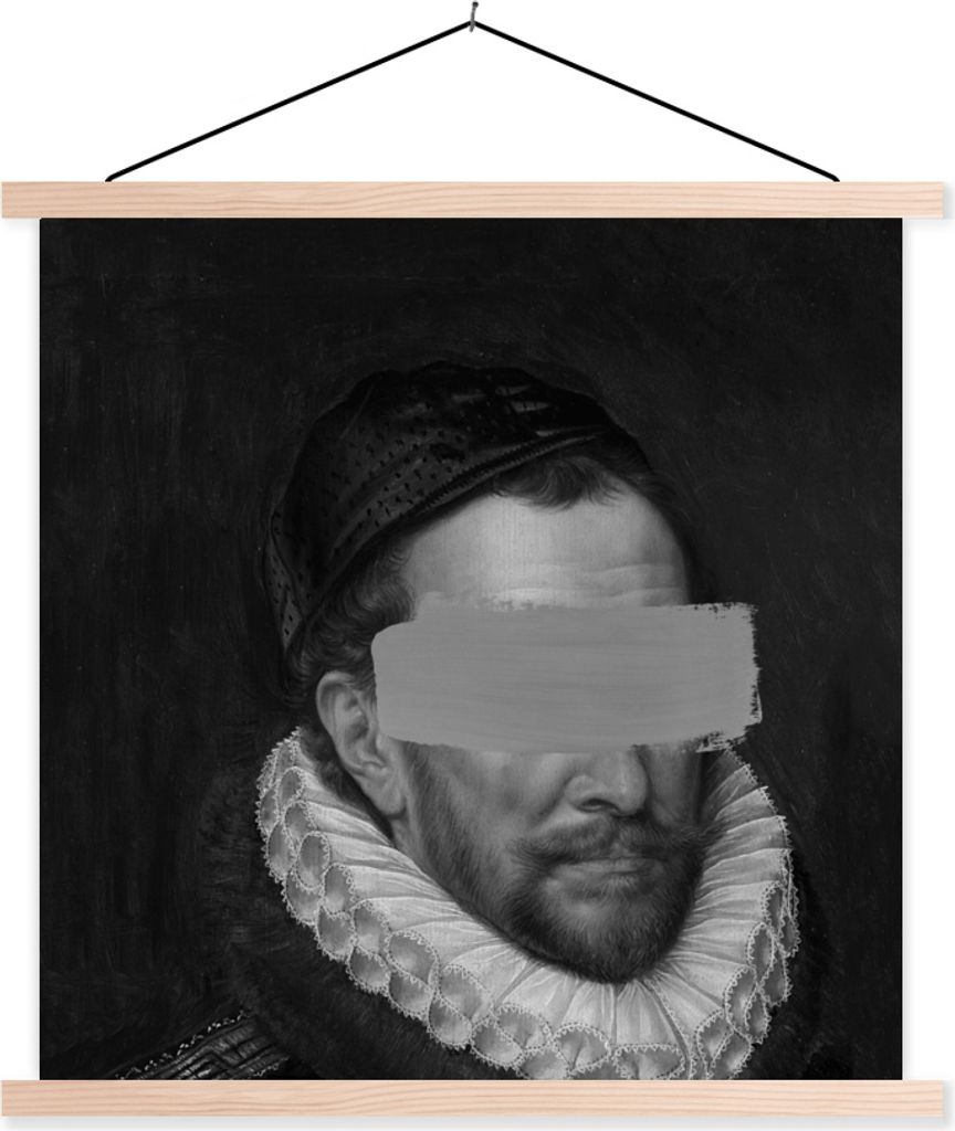 MuchoWow Textilposter Porträt von Wilhelm I. - Adriaen Thomasz - Schwarz und Weiß 60x60 cm mit holzfarbenen Rahmen - Wanddekoration