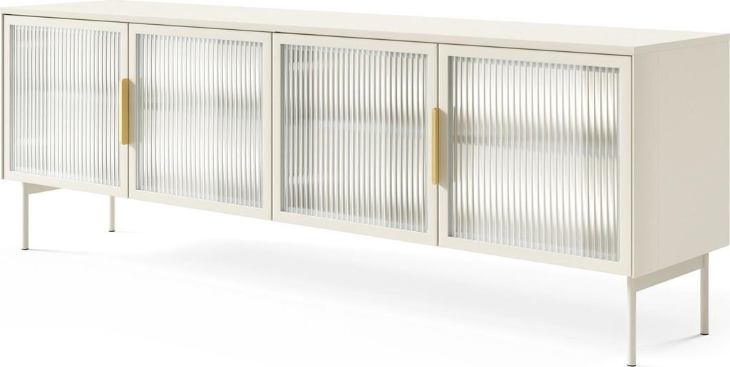 BETTSO RTV Schrank ILUMI 4D – Kaschmir, MDF-Rahmen, Ornamentglas, LED-Beleuchtung, 181 cm
