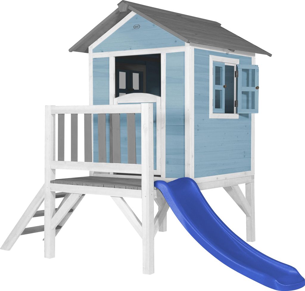 AXI Spielhaus Beach Lodge XL in Blau mit Rutsche in Blau | Stelzenhaus aus Holz für Kinder | Kleiner Spielturm für den Garten