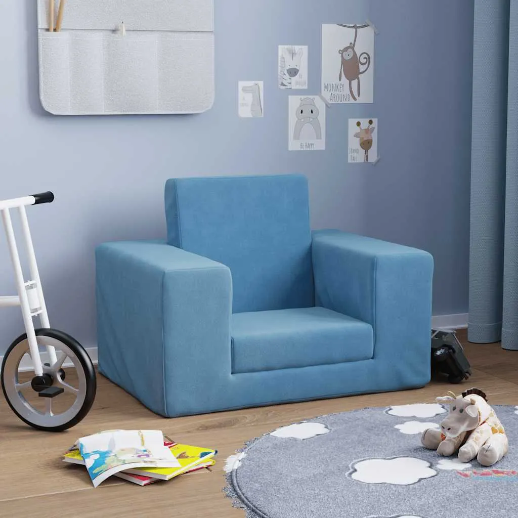 SYFAX™ Divano per Bambini Blu in Morbido Peluche | Comfort Certificato