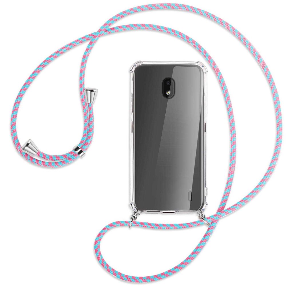 Handykette Backcover-Schutzhülle mit Band (Metall silberfarben) für Nokia 2.2 - pink/mint