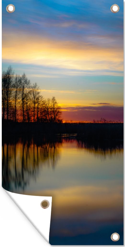 MuchoWow 80x160 cm Outdoor-Poster Gartendeko Sichtschutz Garten Poster für den Garten Wasser - See - Bäume - Sonnenuntergang - Natur