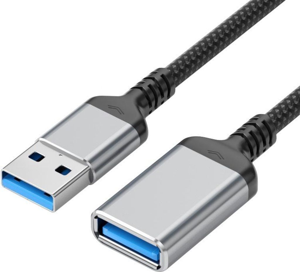INF USB 3.0 Verlängerungskabel Stecker auf Buchse, Nylon, 1/2M, Grau, 1 Stück 2 m