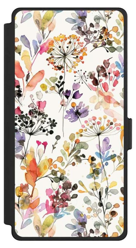 NIVOCASE Klapphülle für Samsung Galaxy S25 Ultra Handyhülle aus Kunst Leder NIVOflip schwarz Blume Muster Pastell