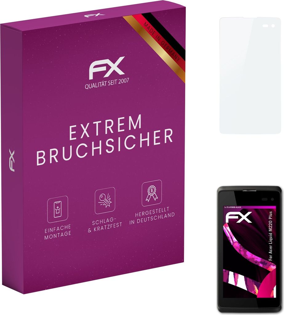 atFoliX FX-Hybrid-Glass Displayfolie kompatibel mit Acer Liquid M220 Plus Glasfolie