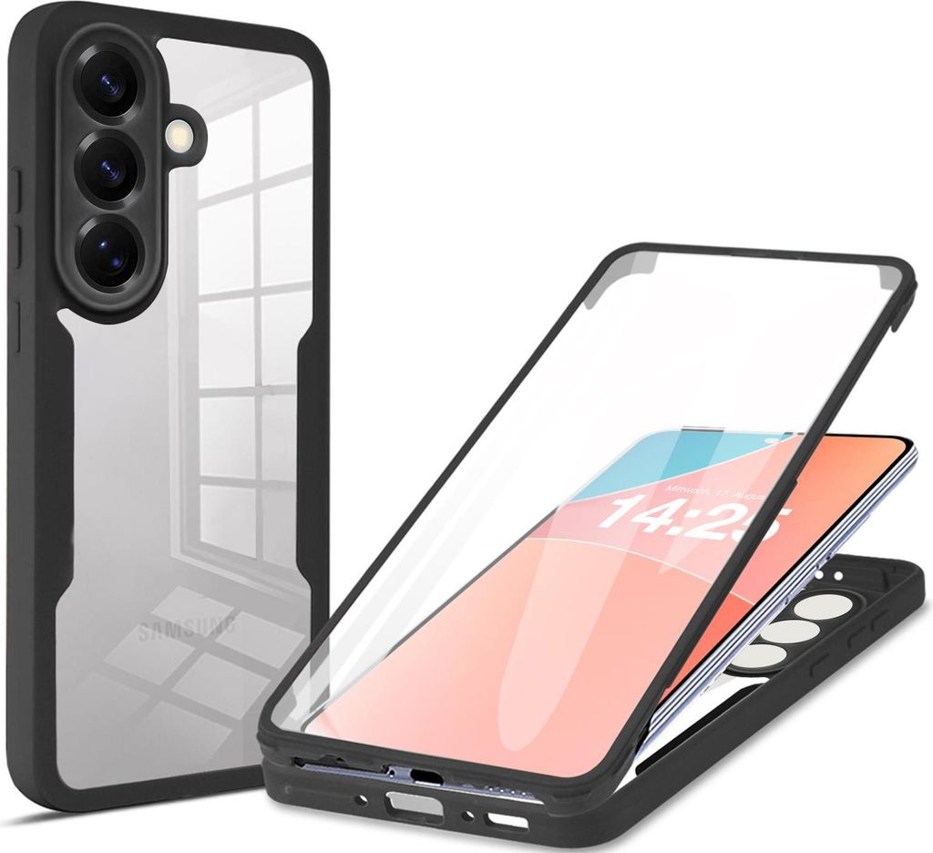 360 Grad Rundum Schutz Handyhülle für Samsung Galaxy A57 5G Full Cover Vollschutz Case Farbe: Schwarz