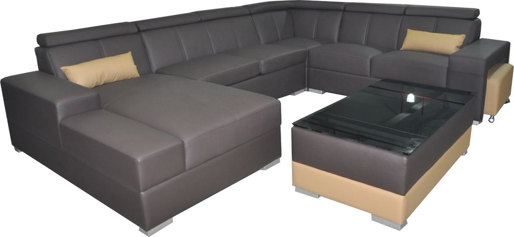 Ecke Leder Modern XXL Couch Wohnlandschaft Ledersofa Sofa U-Form C4010 Tisch Neu