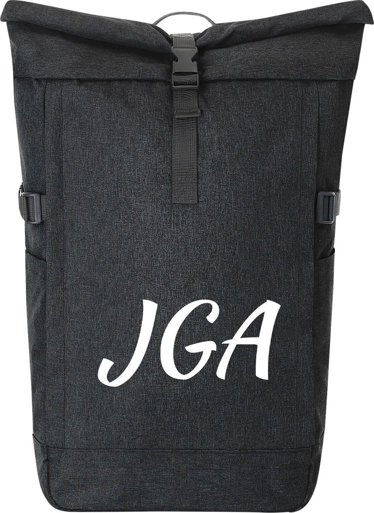 Huuraa Kurierrucksack JGA Junggesellenabschied 30-44 Liter Black Melange Fairtrade Rolltop Rucksack Geschenkidee