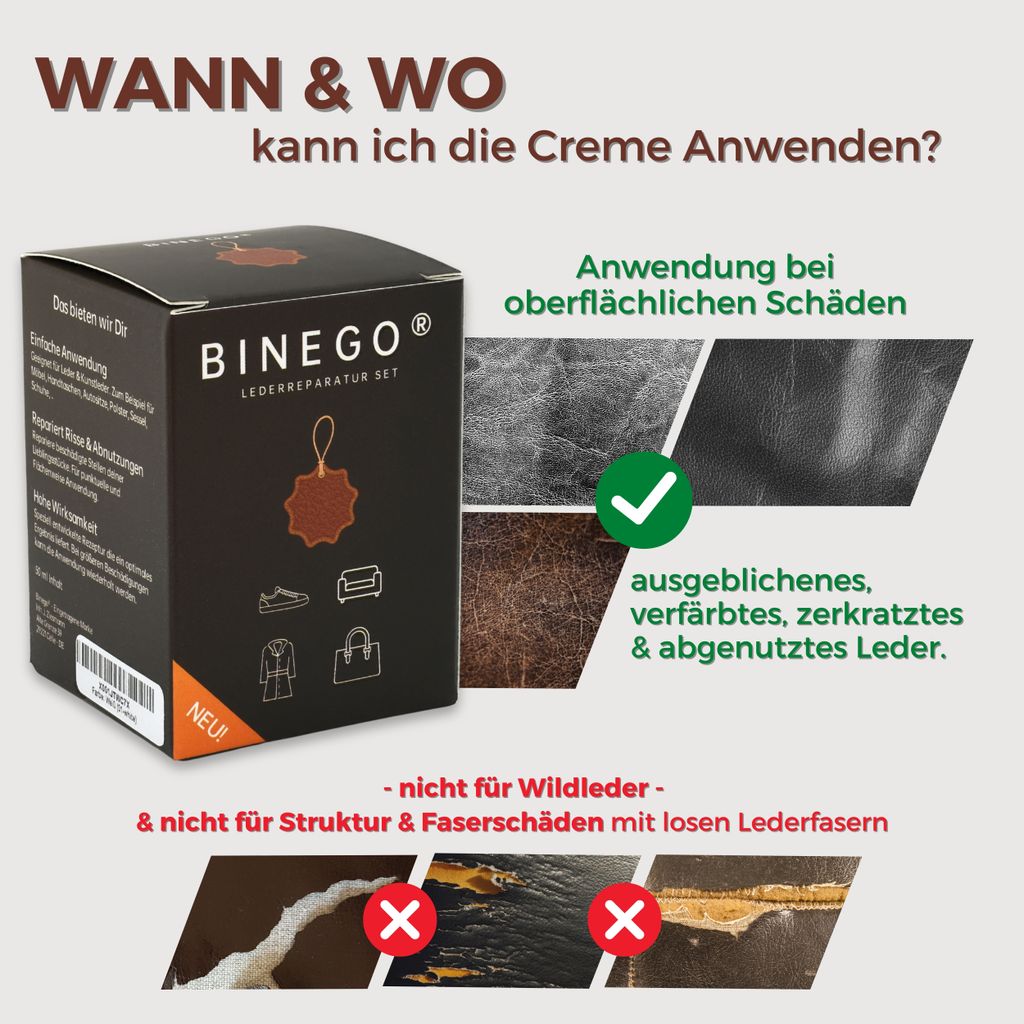 Binego® Lederreparaturset Leder & Kunstleder Reparatur Set Produktbild 3
