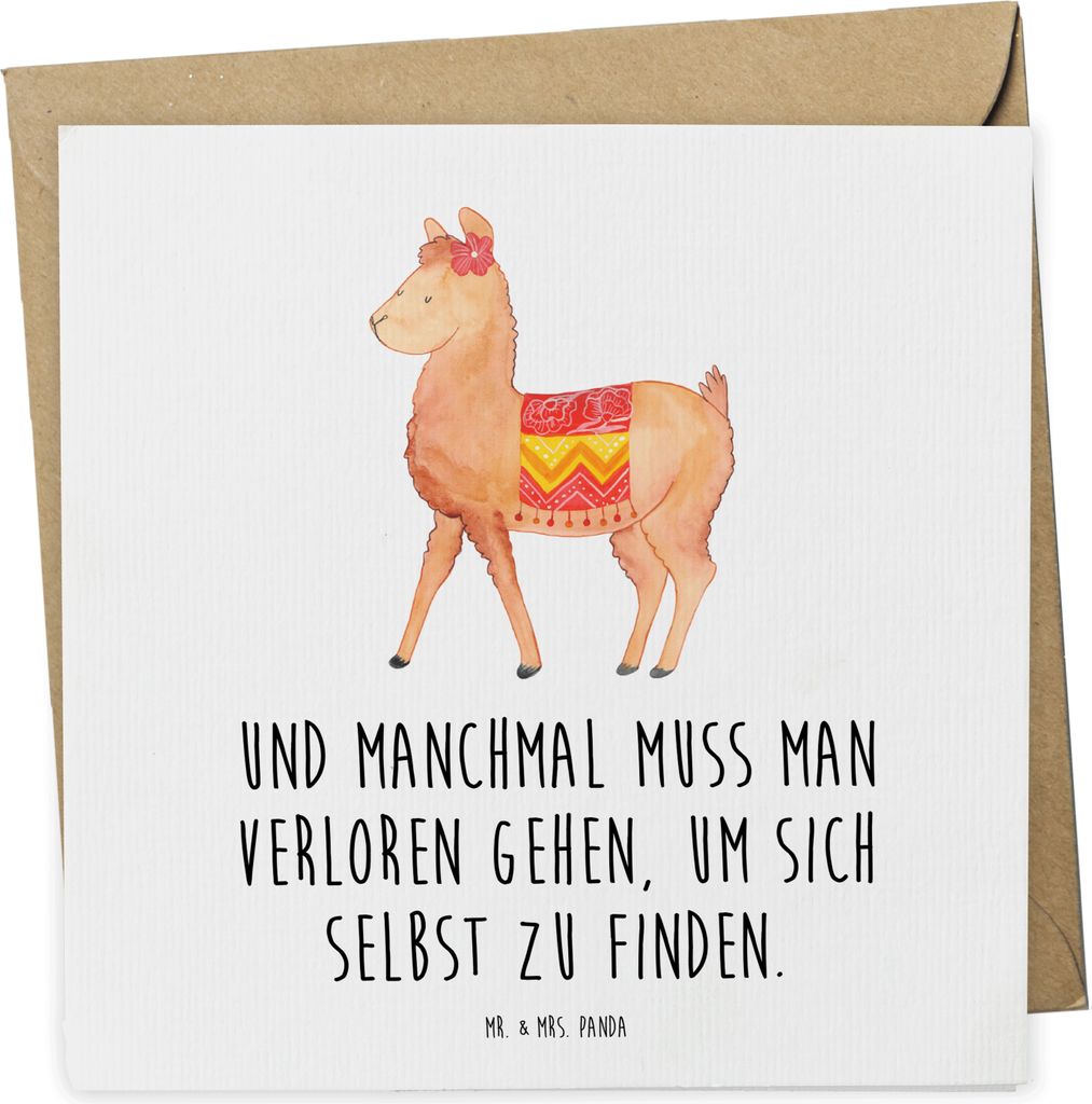 Mr. & Mrs. Panda Grußkarte Alpaka Stolz - Weiß - Geschenk, Lama, anlasskarte, Glückwunschkarte, faltkarte, Klappkarte, doppelkarte