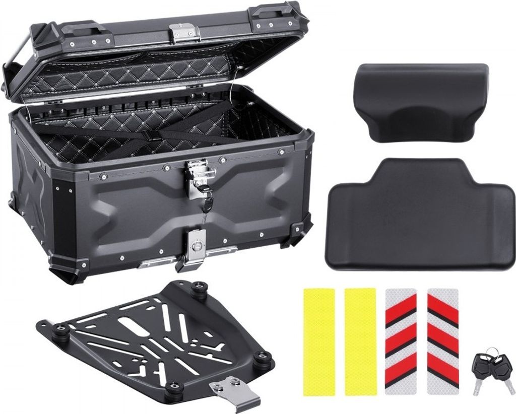 Top Case Motorradkoffer Universal – 65L Motorrad Tasche – Topbox aus Aluminium - Vielseitiger Stauraum für Motorräder