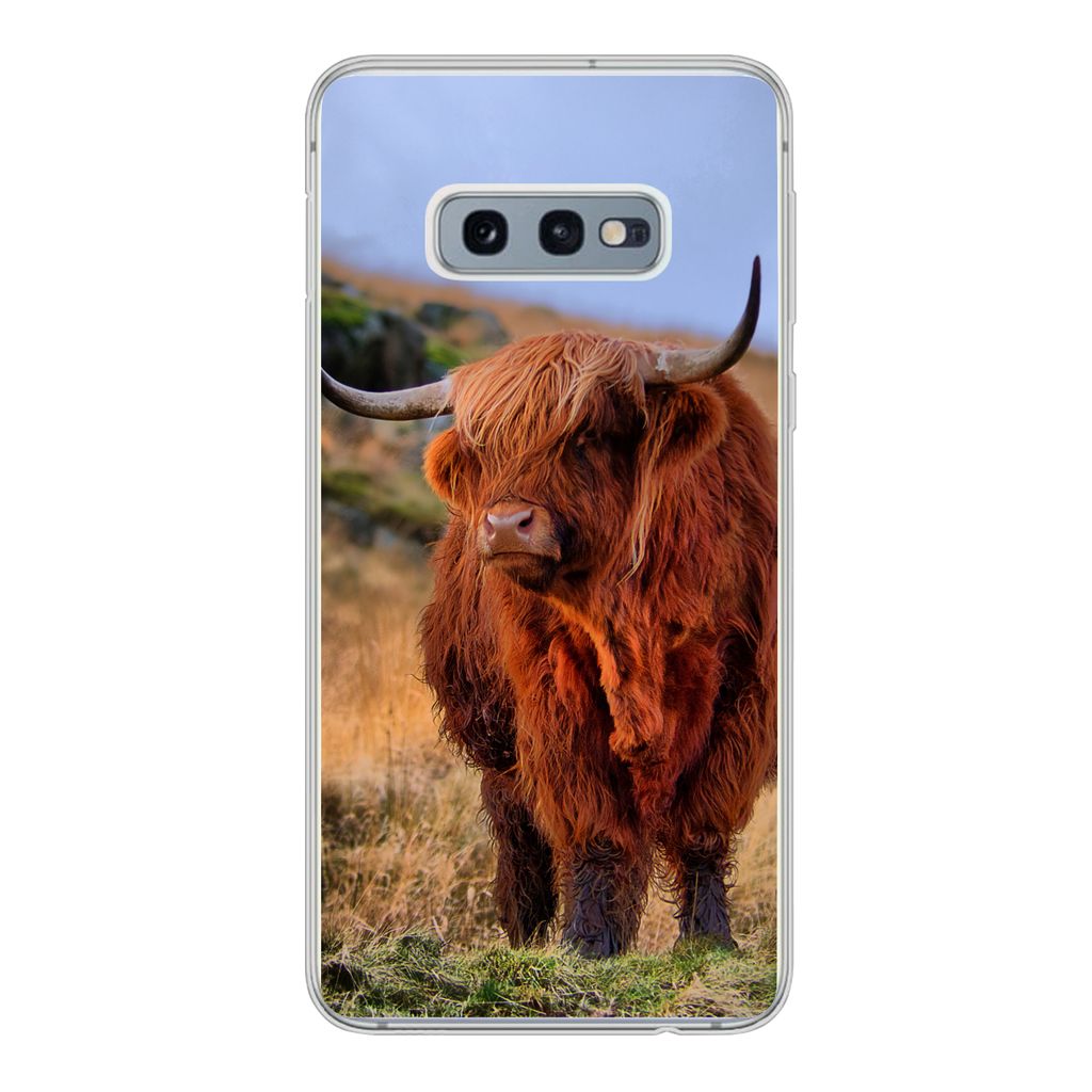 MuchoWow Handyhülle Schutzhülle Hülle für Samsung Galaxy S10e Schottische Highlander - Gras - Steine Silikon Softcase Handy Hülle - Handy