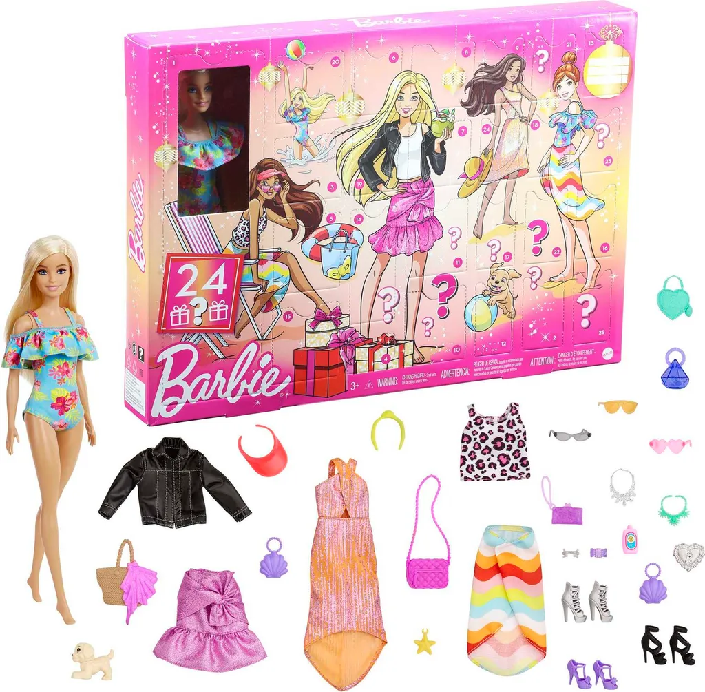 Calendrier de l'Avent Barbie 2022 Coffret Cadeau de Noël avec Poupée