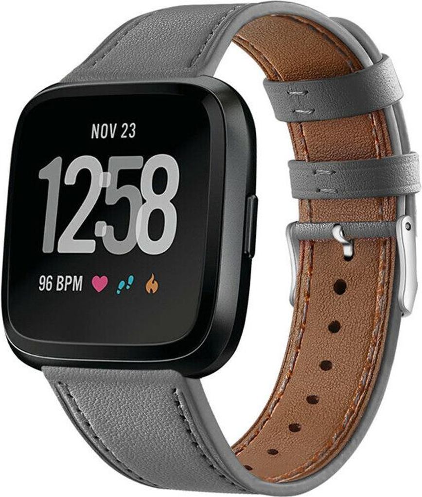 Lederarmband für Smartwatches - Passend für Fitbit Versa / Versa 2 - Grau - Strap-it Uhrenarmband / Armband