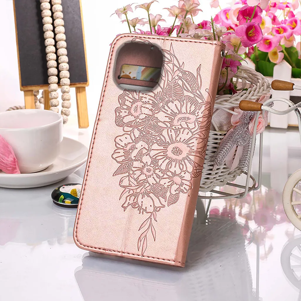 Custodia in Pelle iPhone 13 Pro Oro Rosa - Farfalla Flip Case Robusta - 3