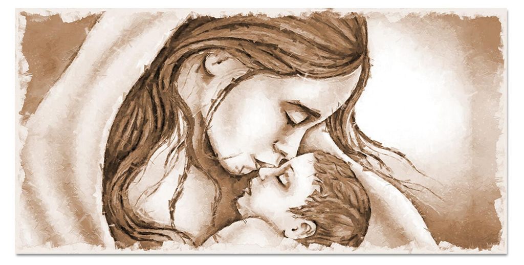 Giallobus - 18 - Kuss von Maria zu Jesus - Beige - Giallobus - 140L x 70B cm - Bild - Acrylglas