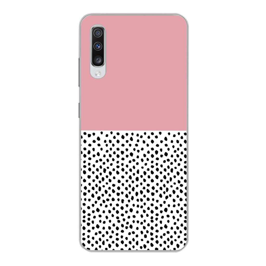 MuchoWow Handyhülle Schutzhülle Hülle für Samsung Galaxy A70 Polka dots - Schwarz - Rosa Silikon Softcase Handy Hülle - Schutzhaube