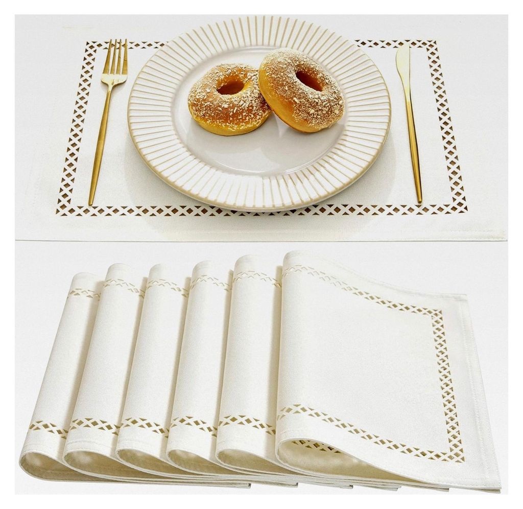 Boho Leinen Stil Tischset, 30 x 45 cm, 6er Set Rustikale Platzsets, Zweilagige Geometrische Hohle Tischsets für Essen, Urlaub, Partys und täglich...