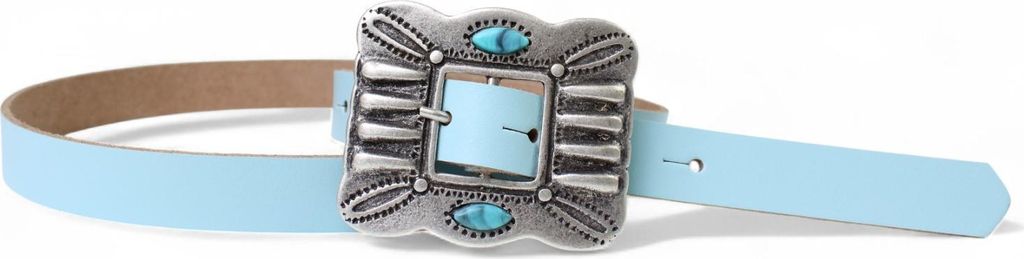 FRONHOFER Damen Ledergürtel 2,3 cm, große Boho Gürtelschnalle mit türkisen Steinen, echt Leder
