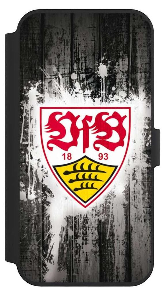 NIVOCASE Klapphülle für Apple iPhone 14 Pro Max Handyhülle aus Kunst Leder NIVOflip schwarz Bundesliga Offizielles Lizenzprodukt VfB Stuttgart