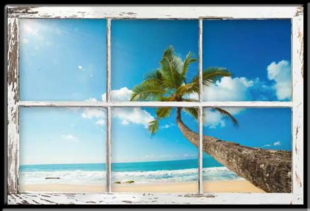 Cadre avec poster mural plage effet fenêtre Shinsuke® décor marine