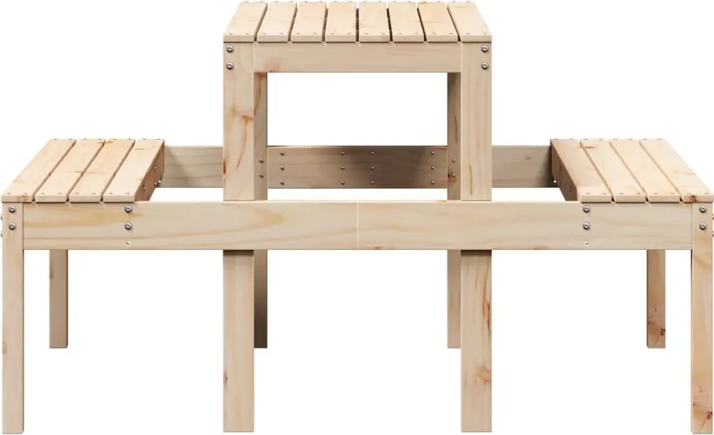 Tavolo da Picnic 110x134x75 cm in Legno di Pino Massiccio per Giardino - 5