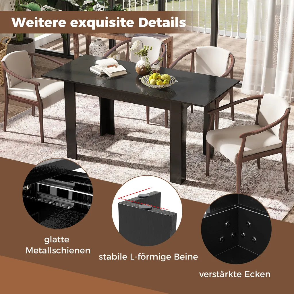 Table de cuisine extensible rectangulaire noire style vintage 158 cm - 6