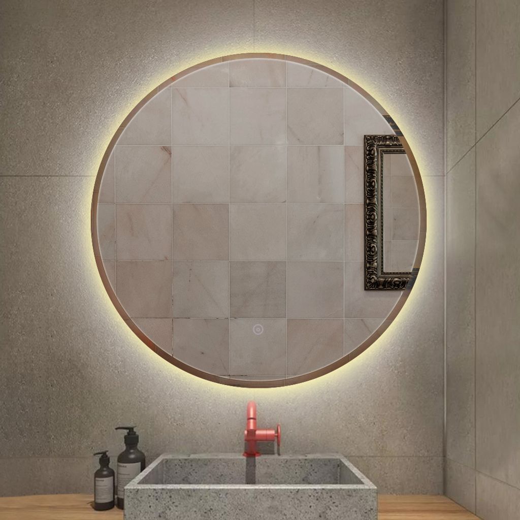led badspiegel rund 70cm wandspiegel badezimmerspiegel anti-fog für  badezimmer schlafzimmer make-up （warmweiß）